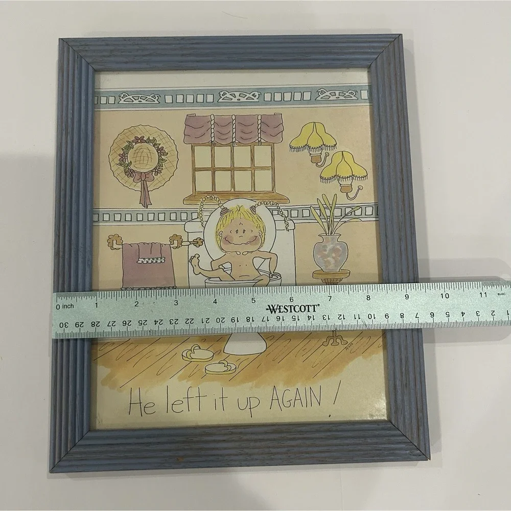Vintage Decor Boys Bathroom Art Humor Sign Picture Funny 80s Wooden Framed